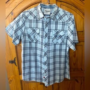 EUC - Mountain Khakis button up shirt (snap) — blue / navy plaid — size L